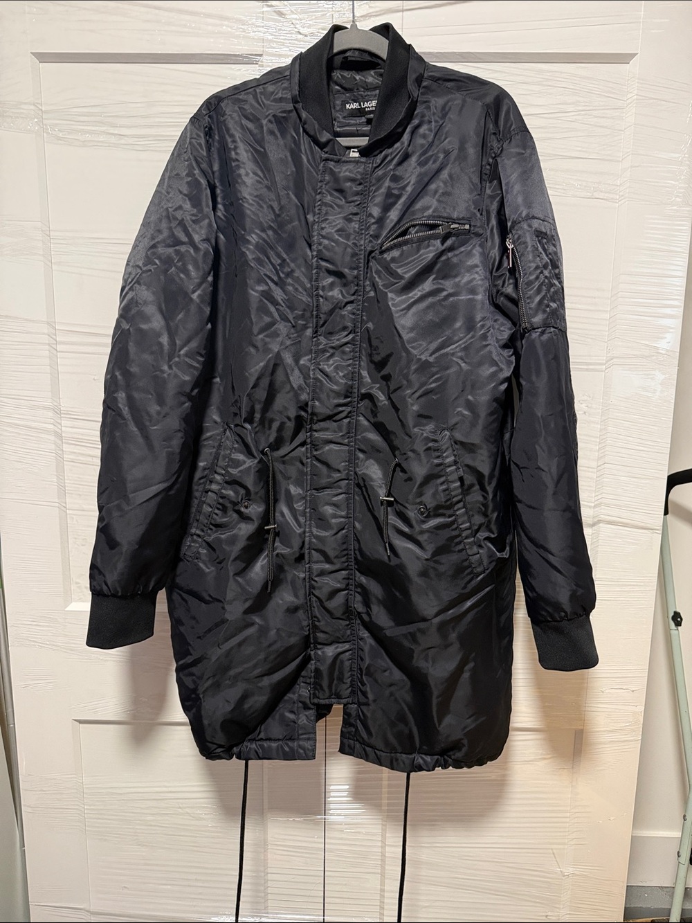 Karl Lagerfeld Black Long Bomber Coat